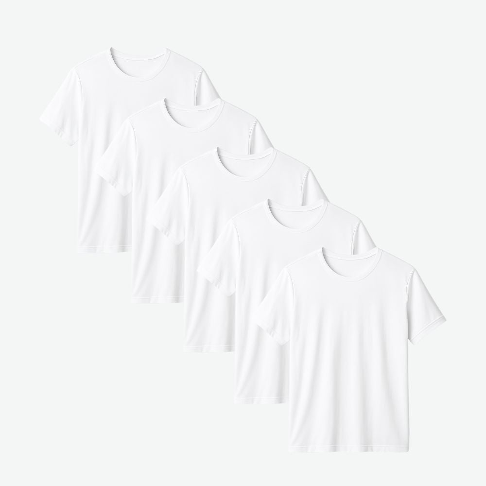 5 pack tech t-shirts in solid white neatly folded – Fioranzo Men