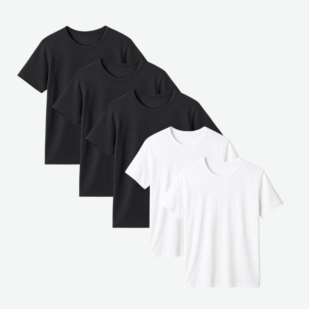 5 pack tech t-shirts in black and white folded together – Fioranzo Men